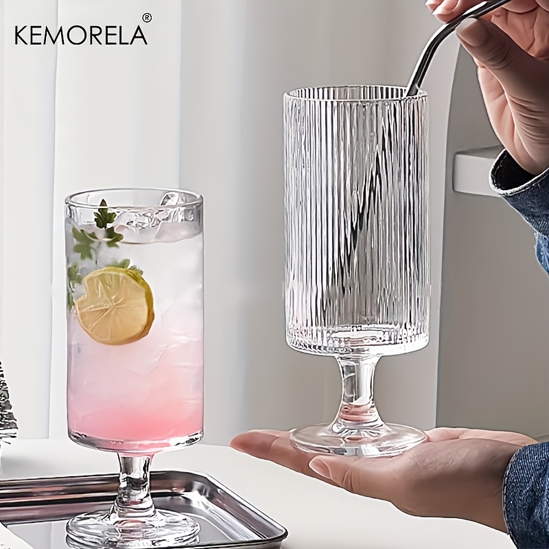 KEMORELA 1pc 우아한 하이풋 유리컵 수직 줄무 - Wine Beer Foot 리뷰 및 가격